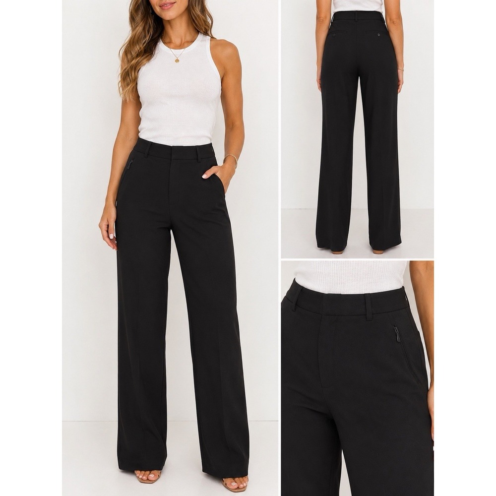 Ninepine Women's Small Black Wide Leg Palazzo Pants High Rise Zip Pockets
